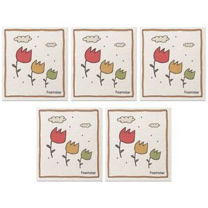 5 Pack Swedish No Odor Absorbent Washable Sponge Cloths 7" x 8" Flower-3